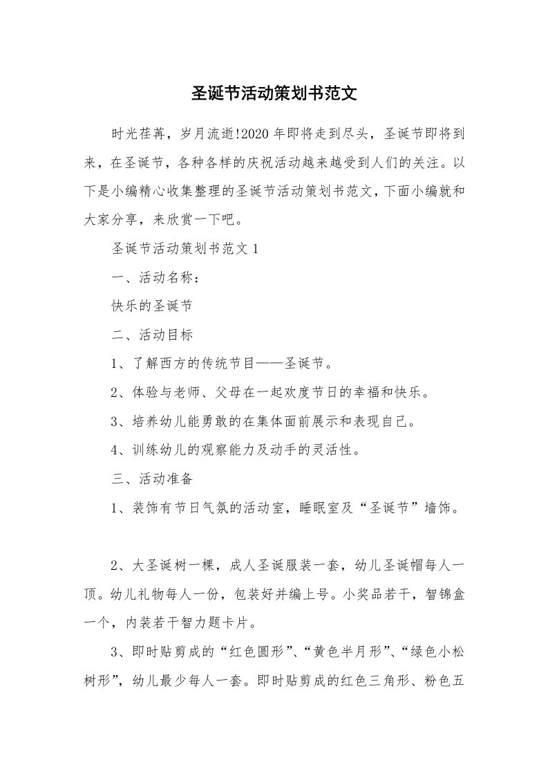 办公文秘_圣诞节活动策划书范文