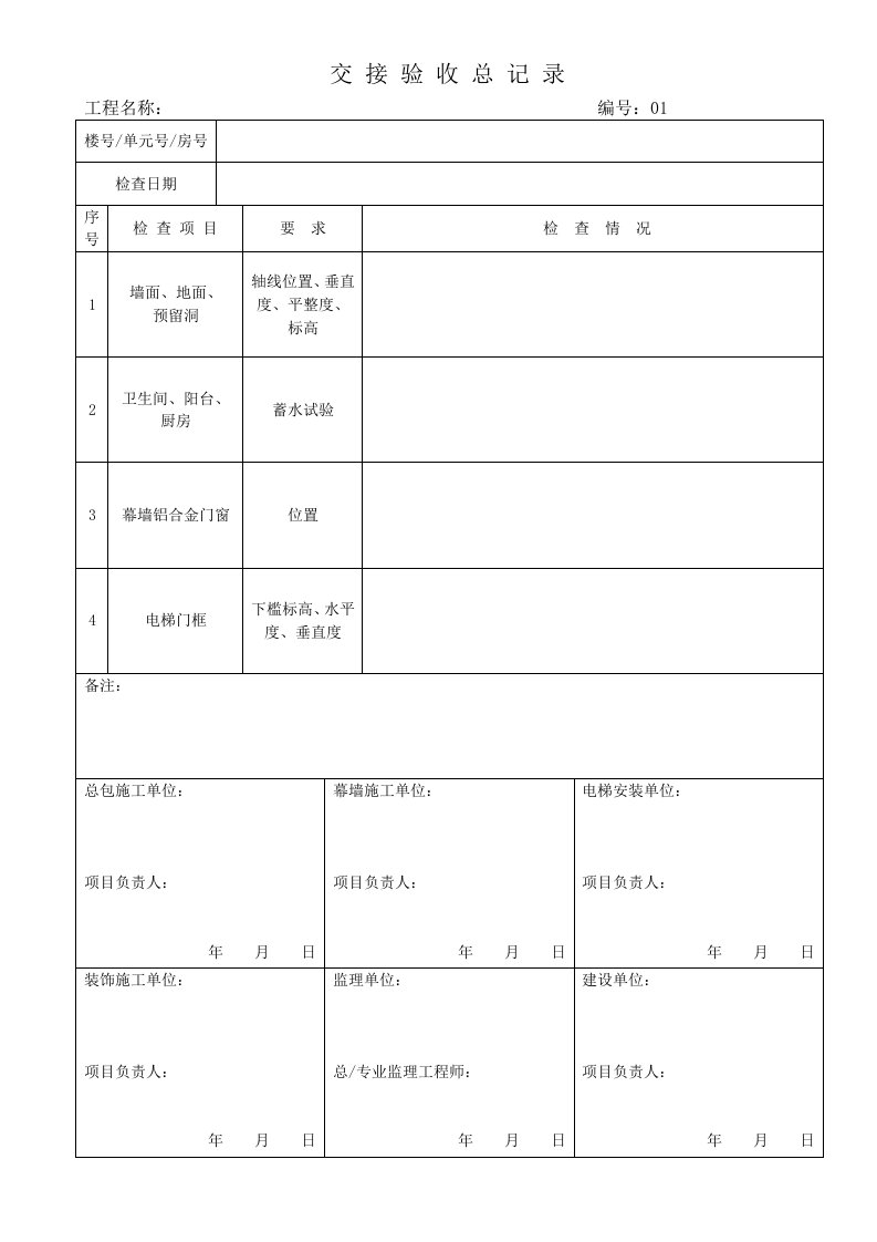 精装饰实测项目检查记录