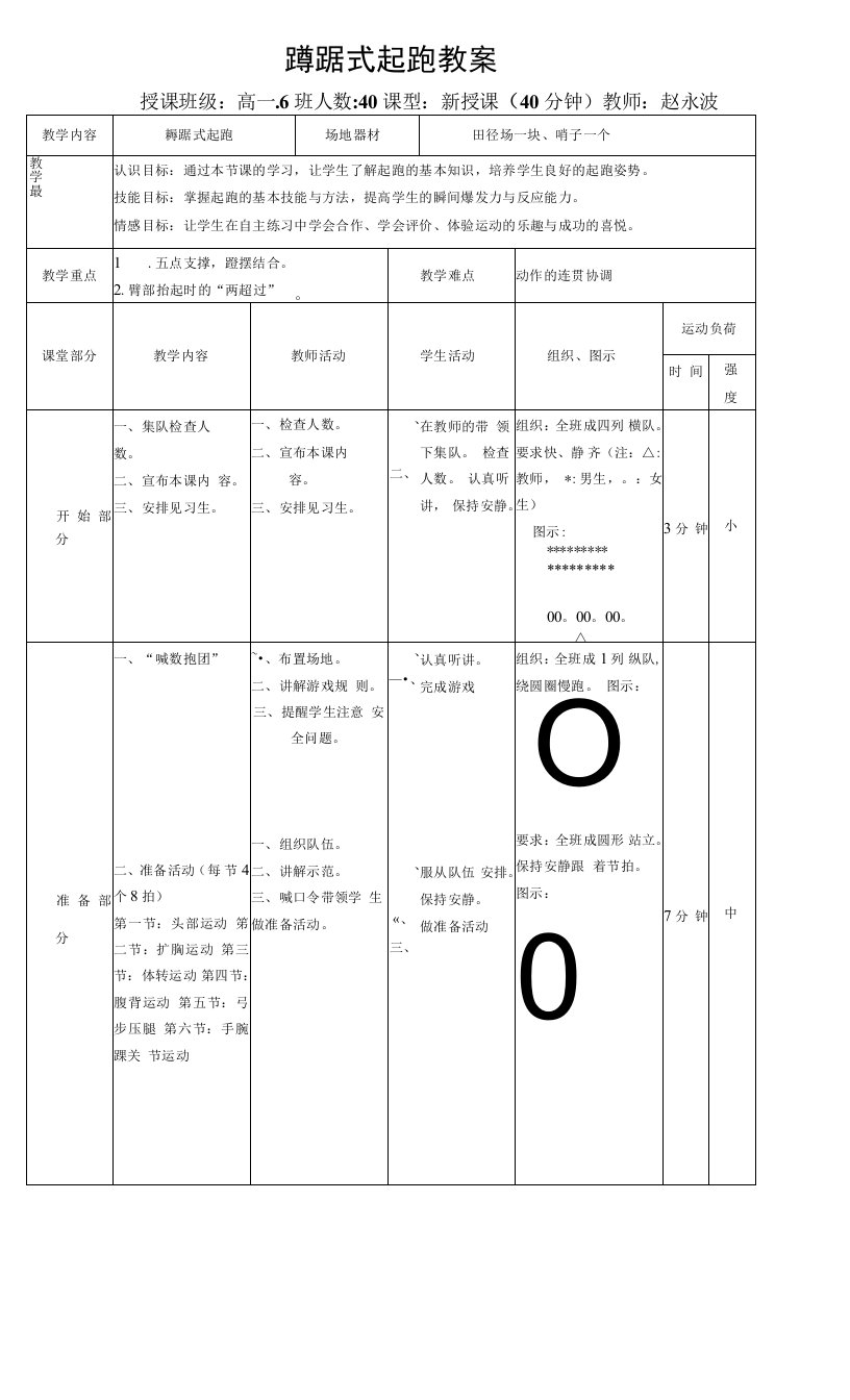 高中体育与健康人教版高中必修全一册（新课标）第九章田径类运动-高中体育蹲踞式起跑教案