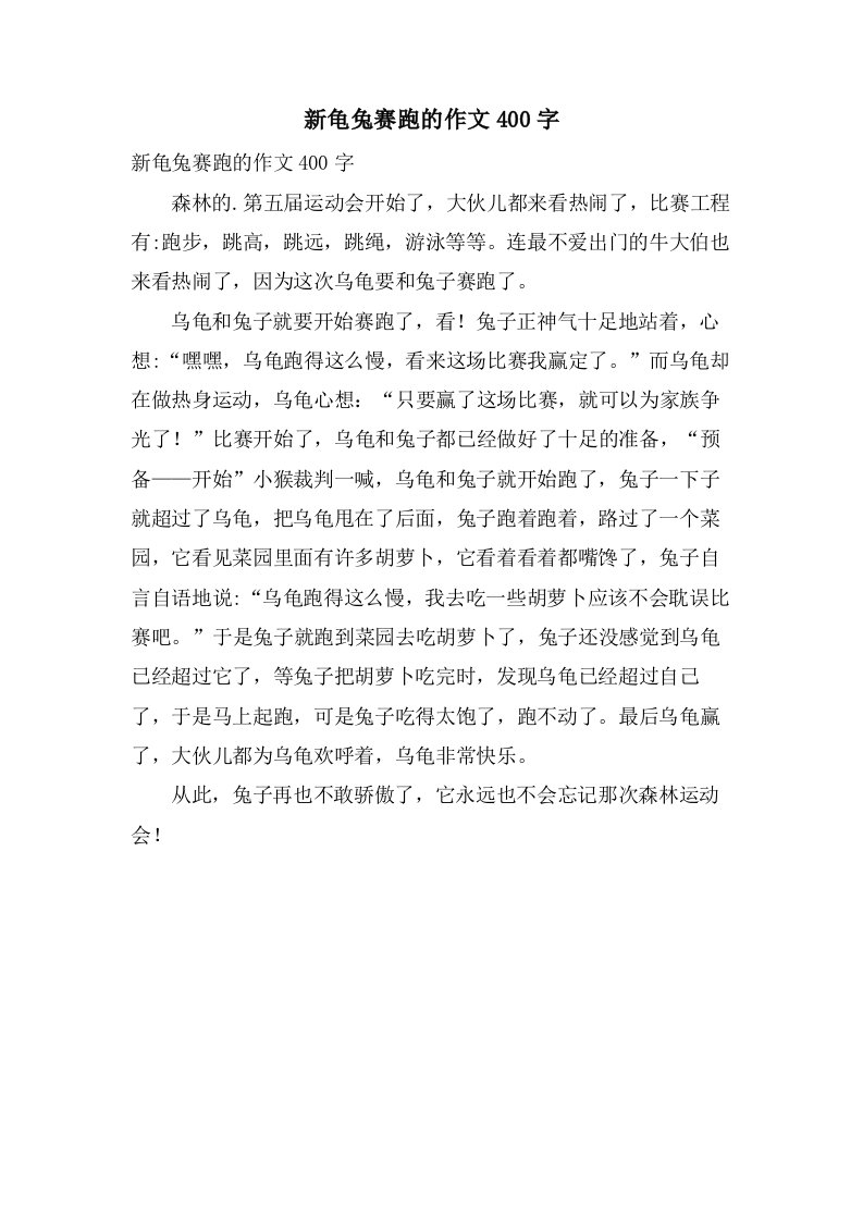 新龟兔赛跑的作文400字