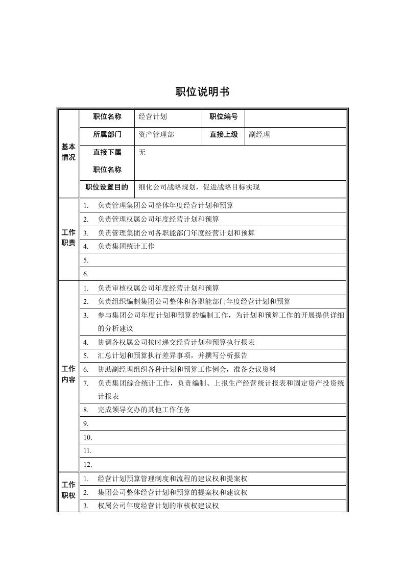 企业资产管理部岗位说明书最新汇编0