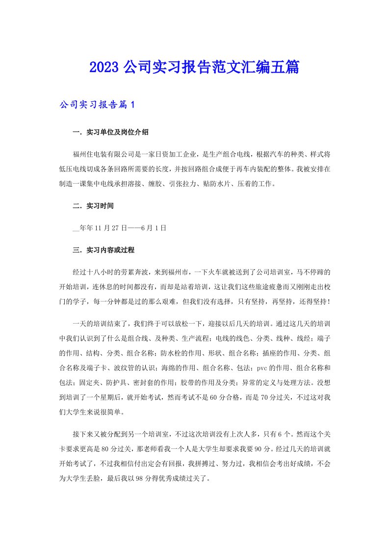 2023公司实习报告范文汇编五篇