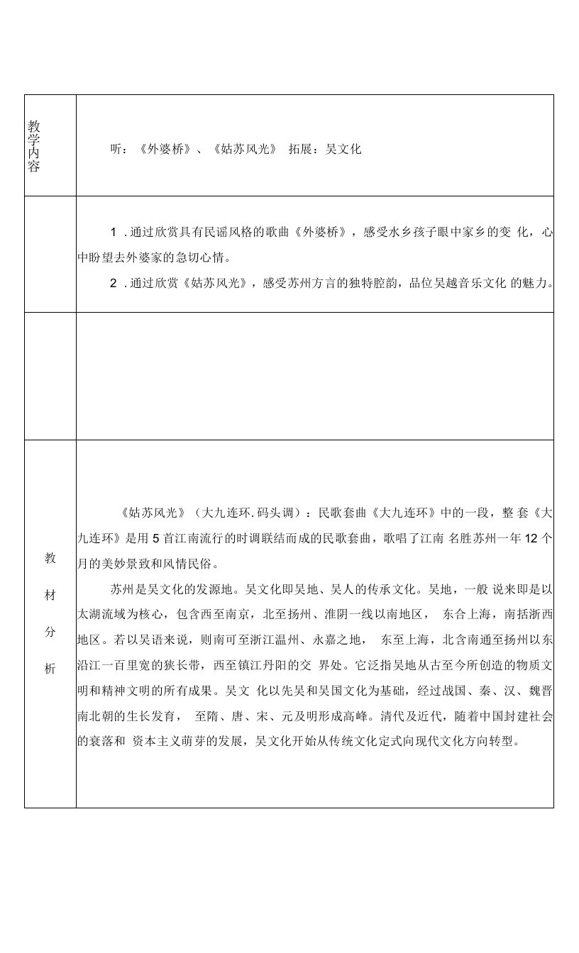 苏教小学音乐六年级上《2姑苏风光》word教案