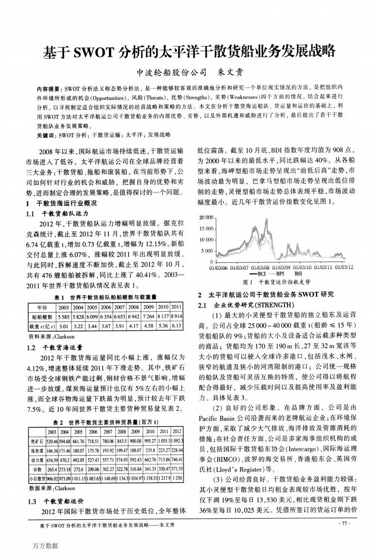 基于SWOT分析的太平洋干散货船业务发展战略