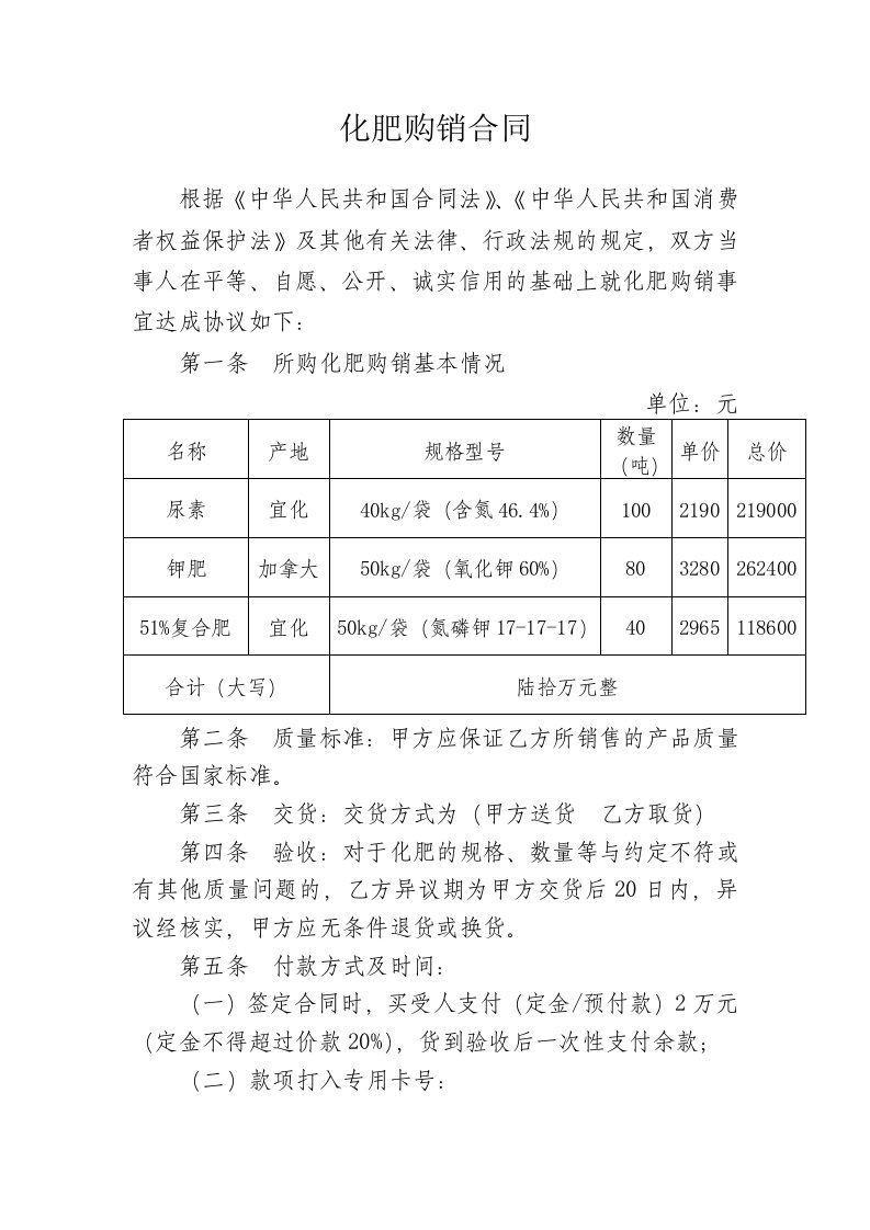 化肥购销合同