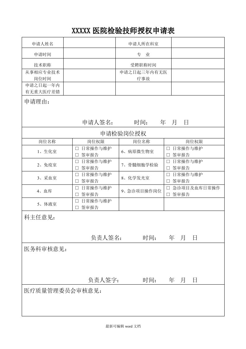 检验科授权申请表