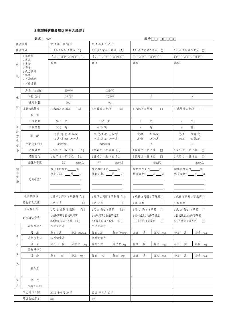 2型糖尿病患者随访干事记录表1