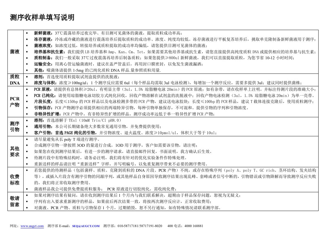 测序收样单填写说明