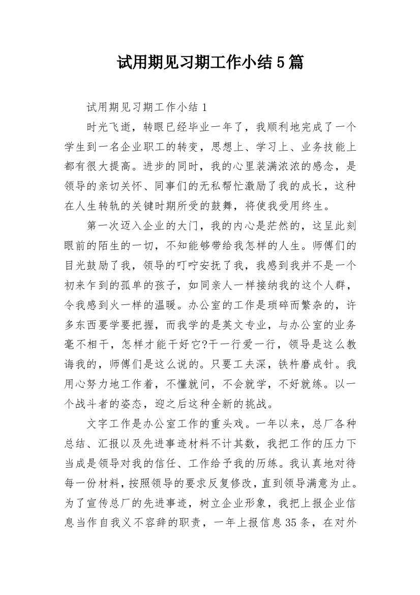 试用期见习期工作小结5篇