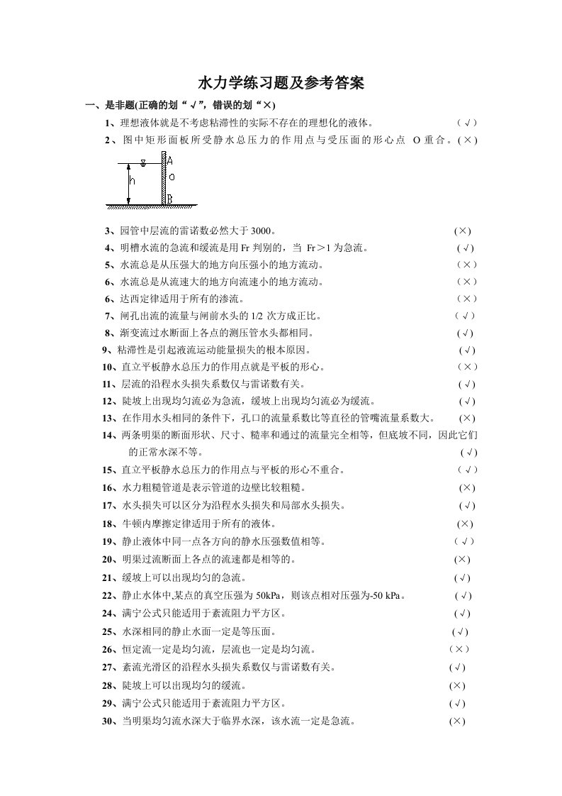 水力学练习题及答案