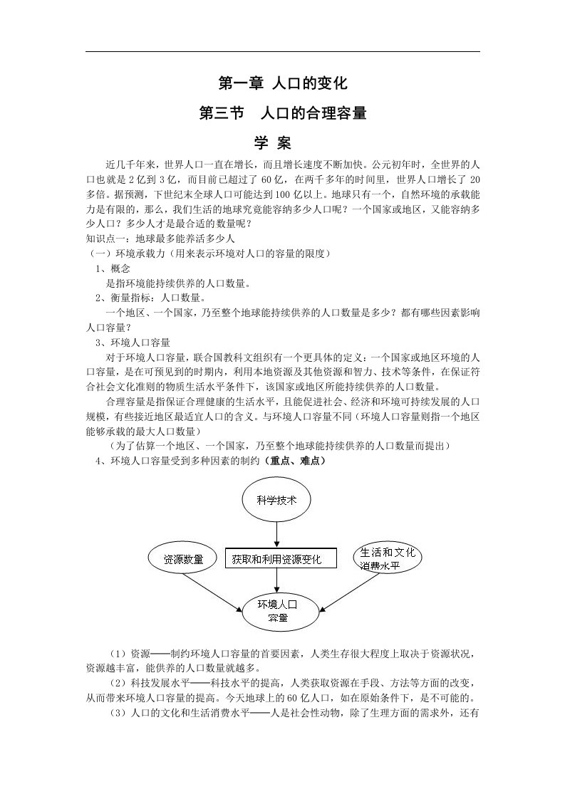 新人教版地理必修2《人口的合理容量》