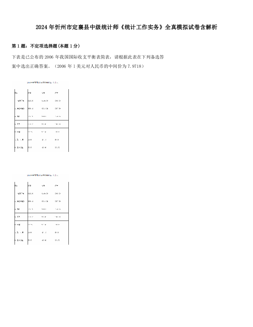 2024年忻州市定襄县中级统计师《统计工作实务》全真模拟试卷含解析