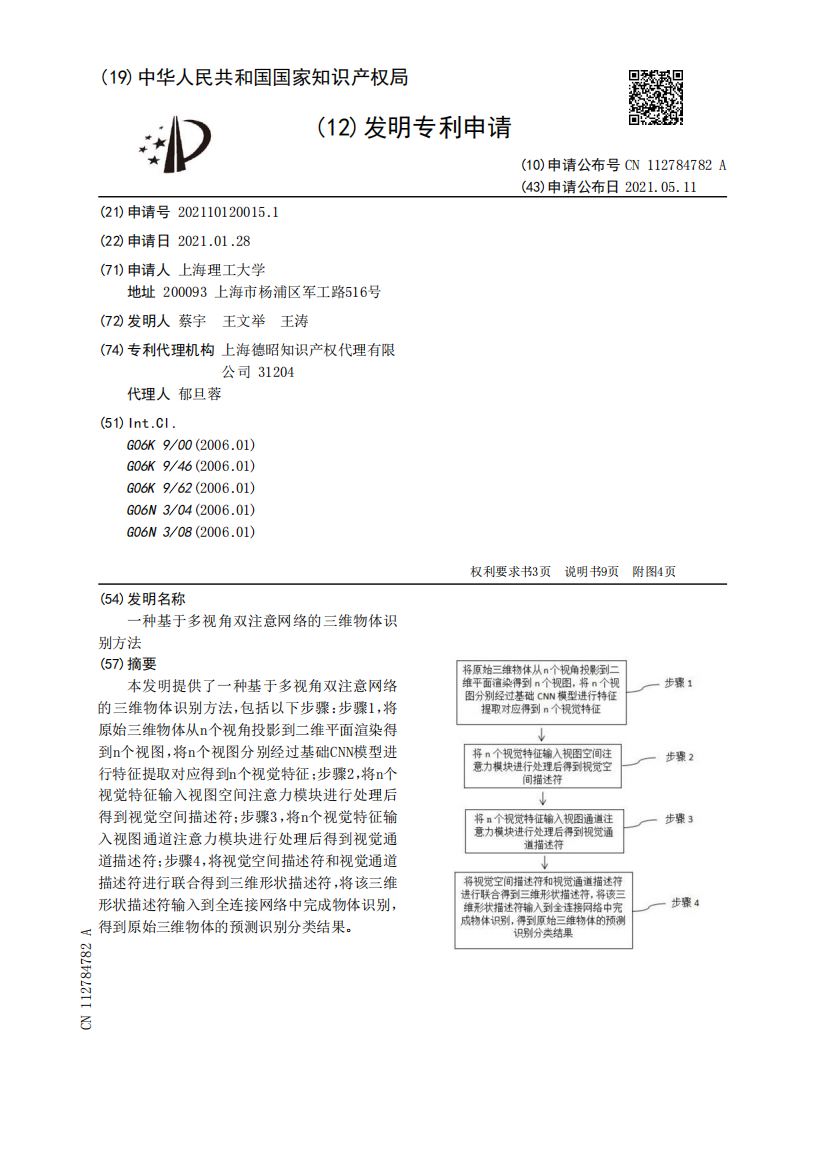 一种基于多视角双注意网络的三维物体识别方法