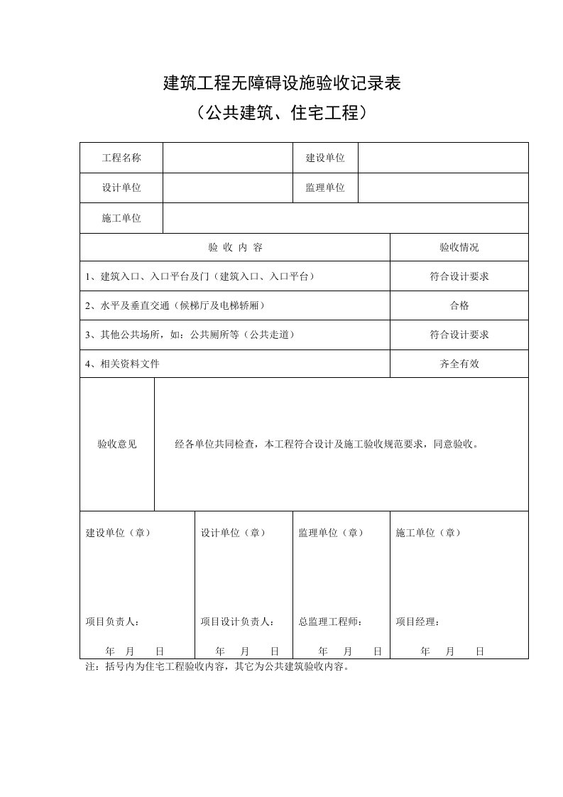 建筑工程无障碍设施验收记录表