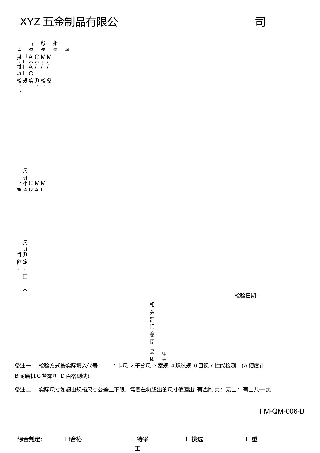 五金制品成品出货检验报告