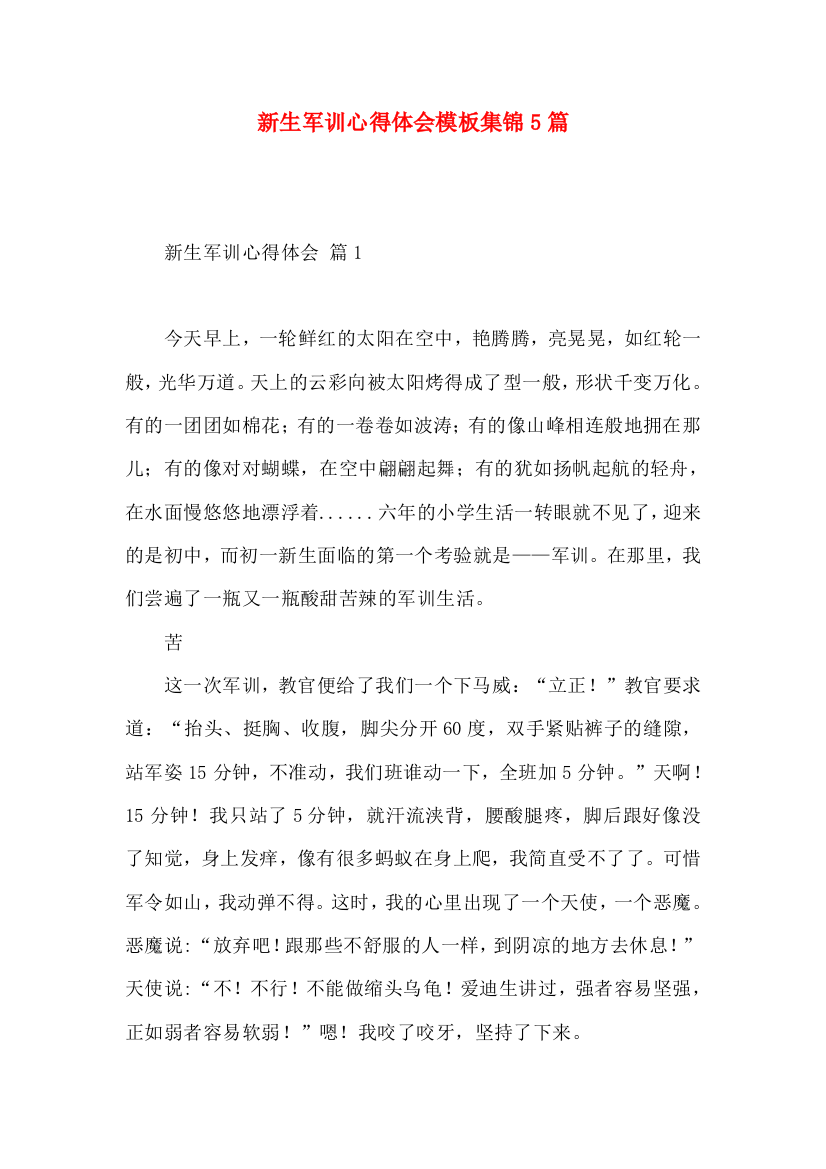 新生军训心得体会模板集锦5篇