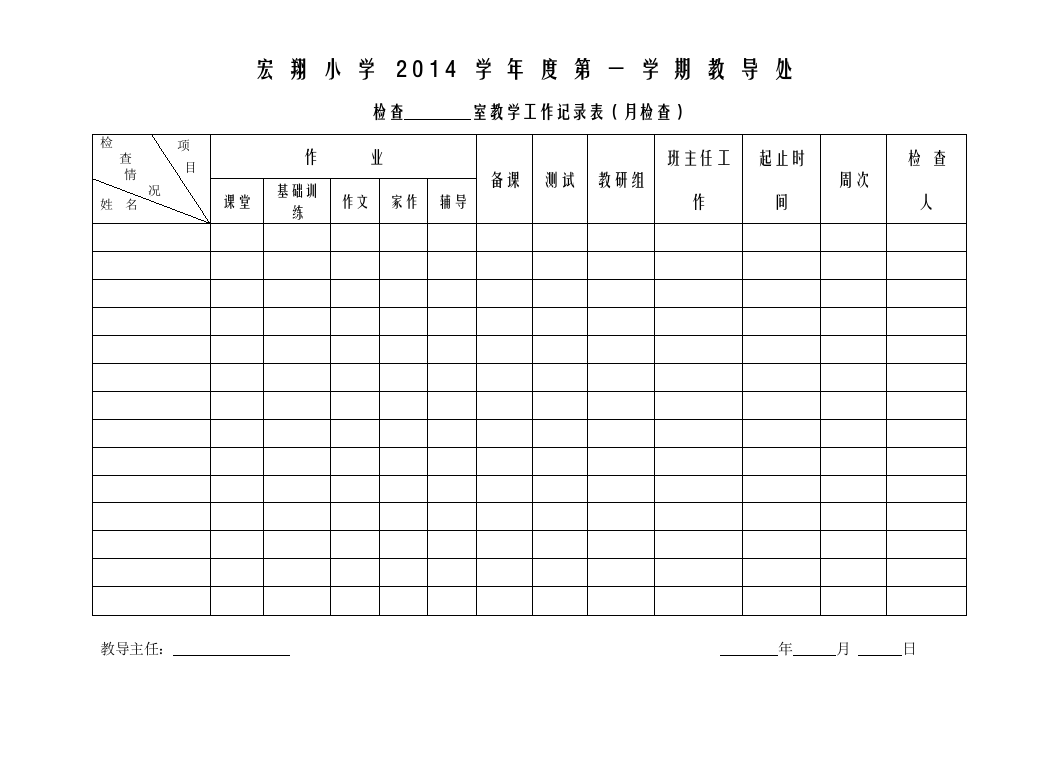 奉贤区宏翔小学教导处教导处月检查表