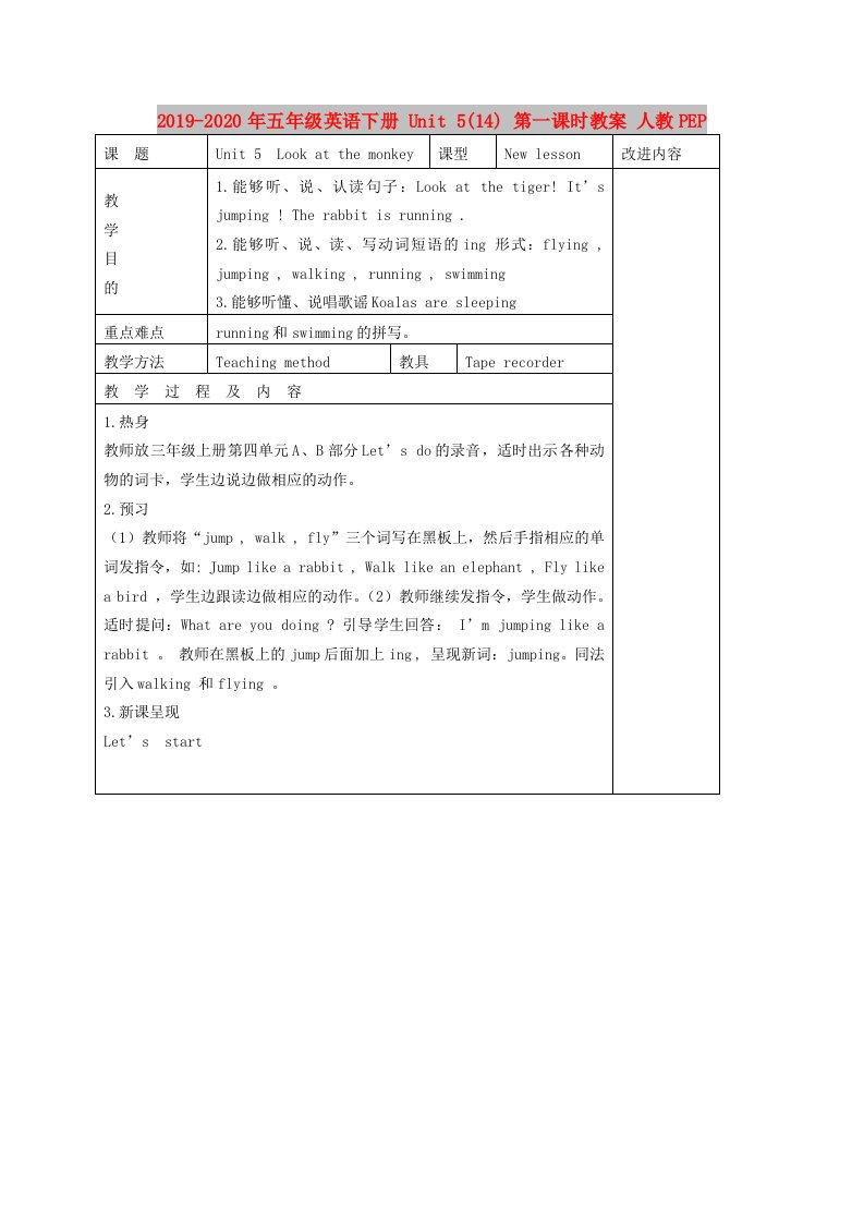 2019-2020年五年级英语下册