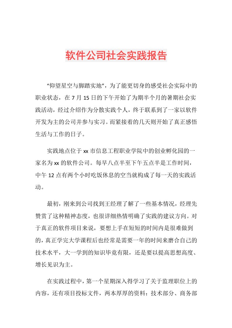 软件公司社会实践报告