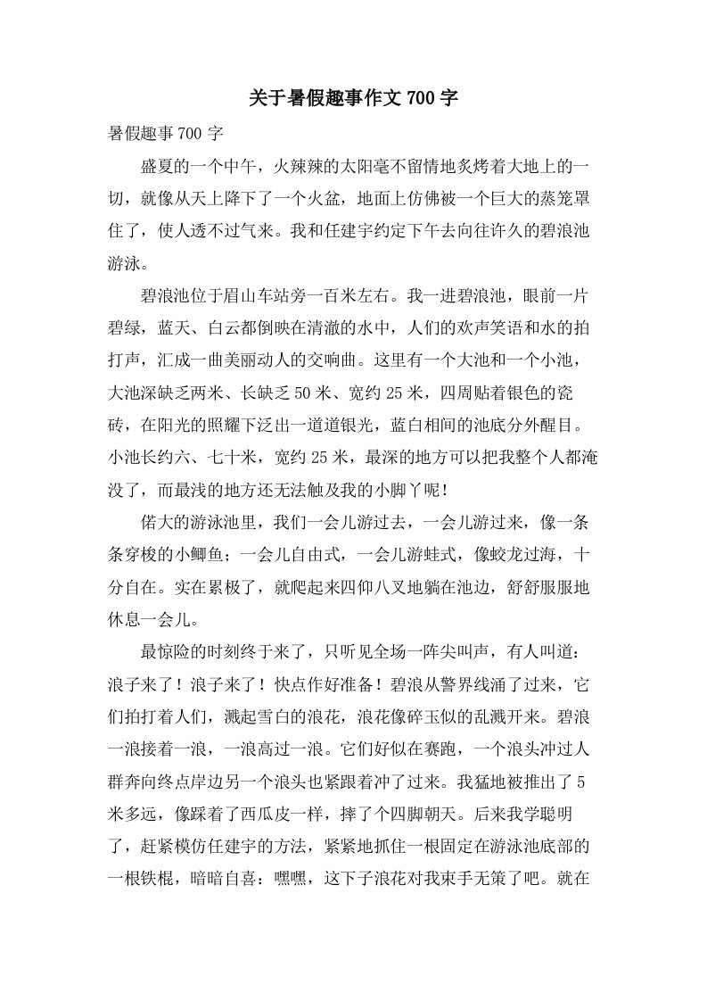 关于暑假趣事作文700字