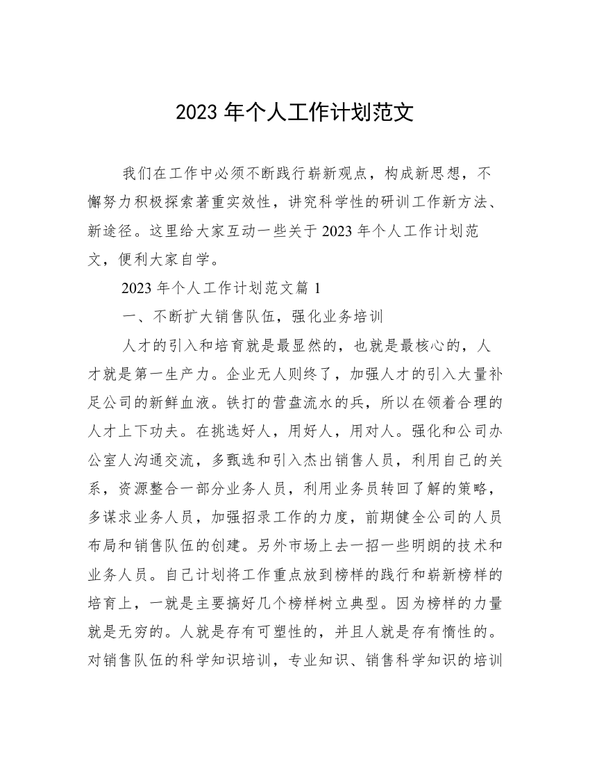 2023年个人工作计划范文