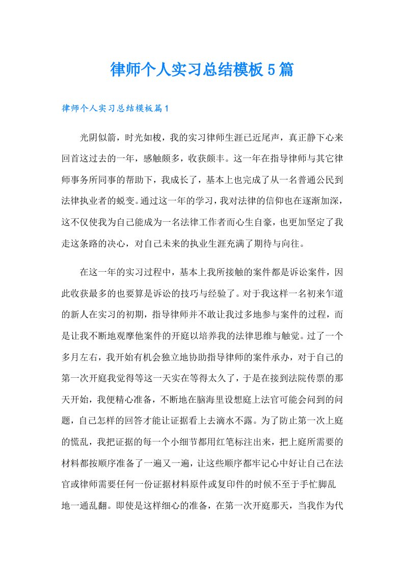 律师个人实习总结模板5篇