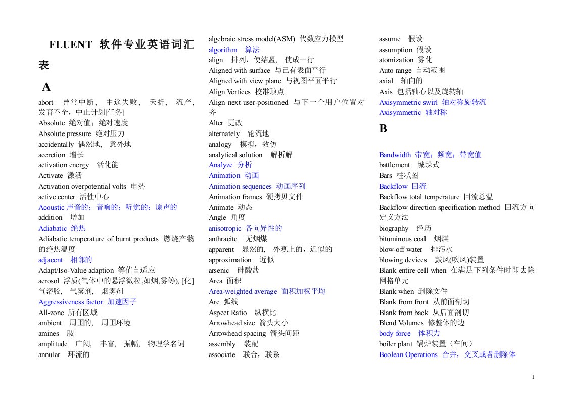 ansys专业英语词汇表资料