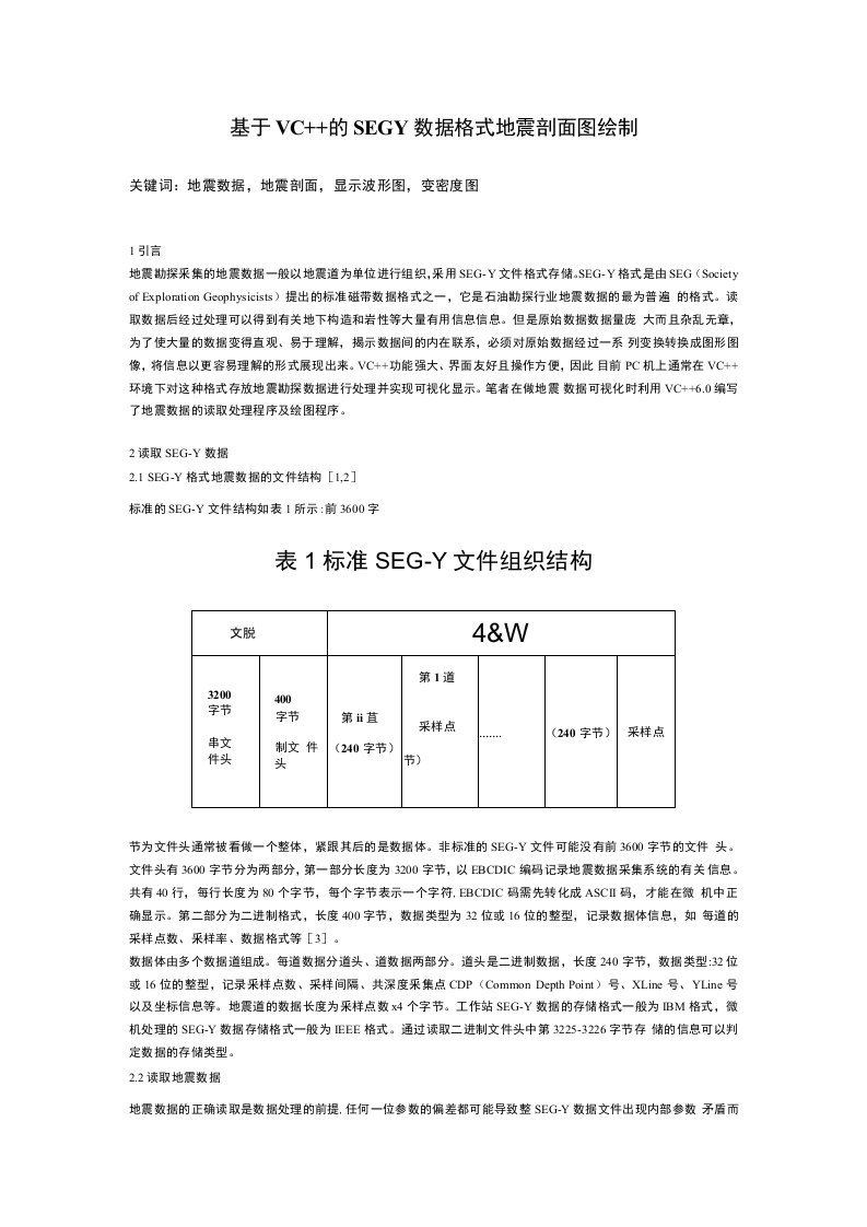 基于vc的segy数据格式地震剖面图绘制