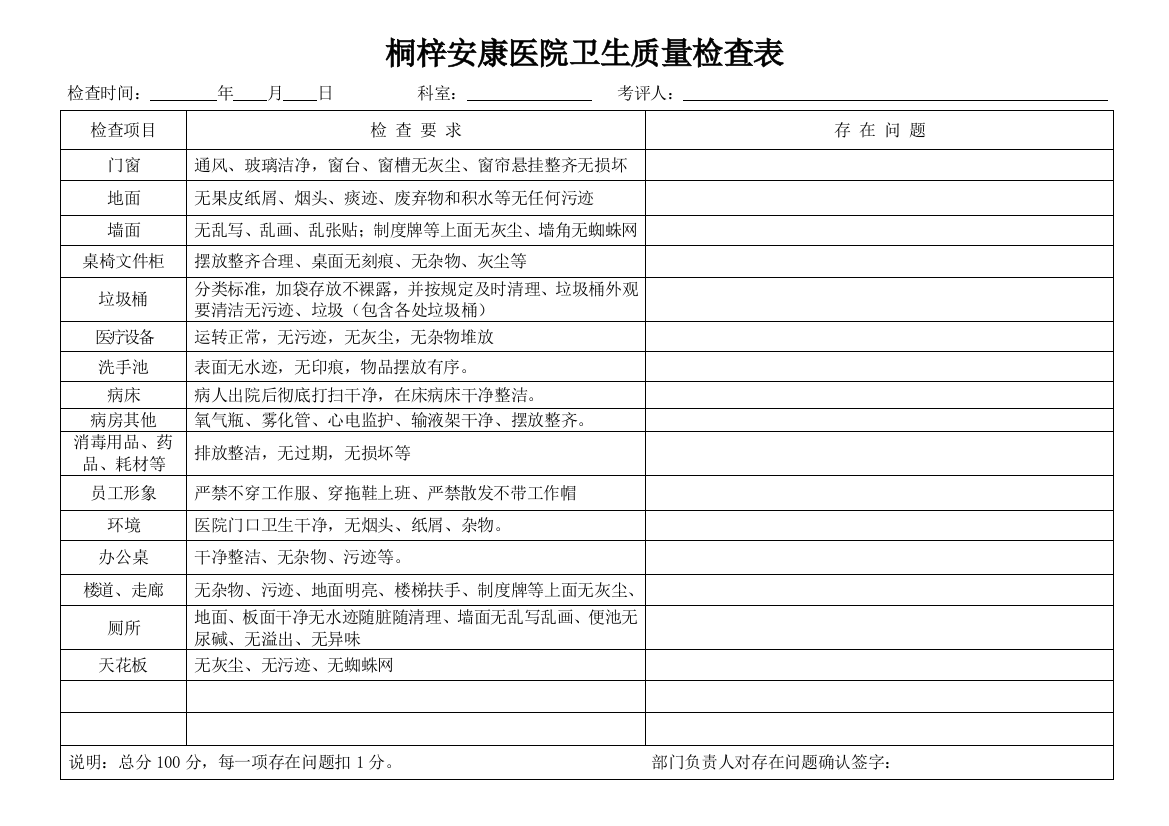 医院卫生检查标准