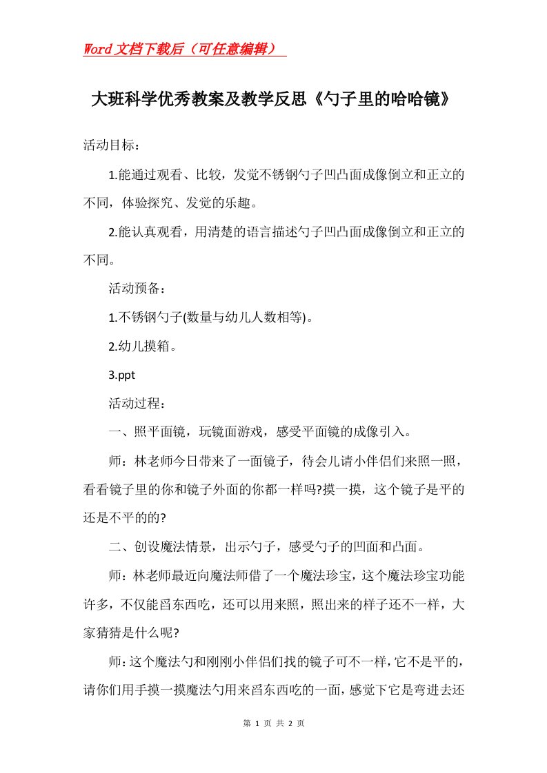 大班科学优秀教案及教学反思勺子里的哈哈镜