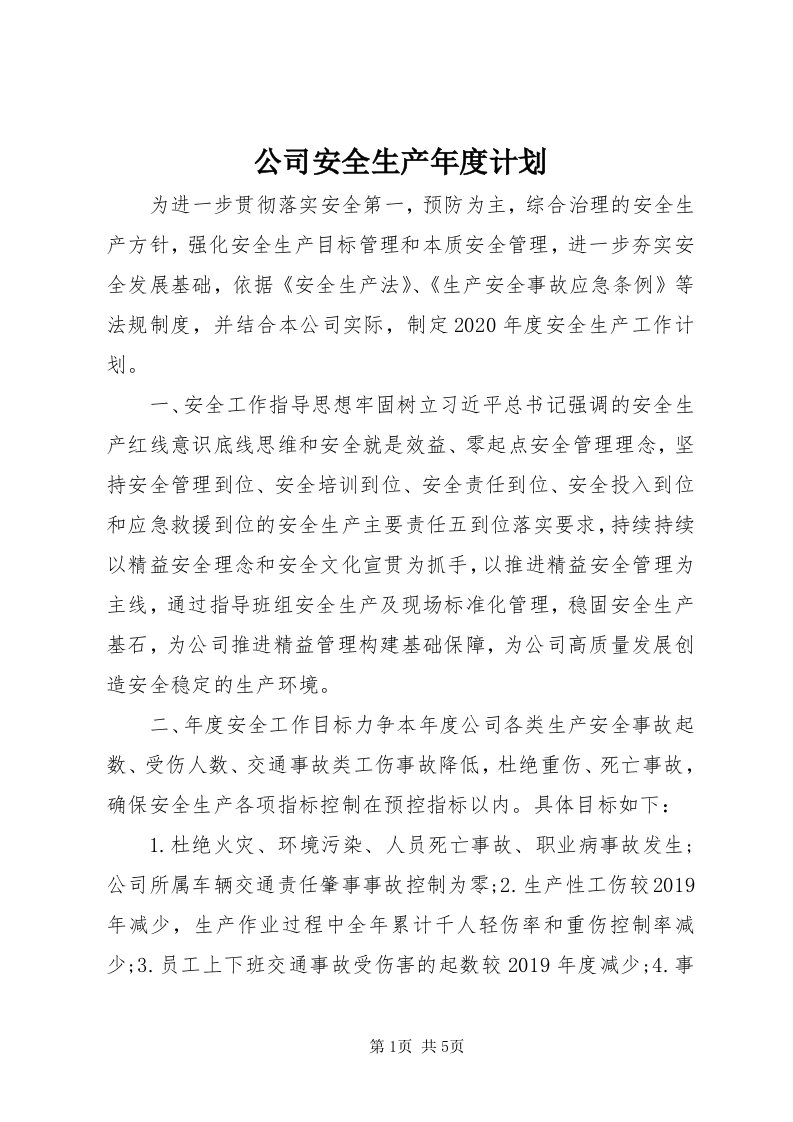 公司安全生产年度计划