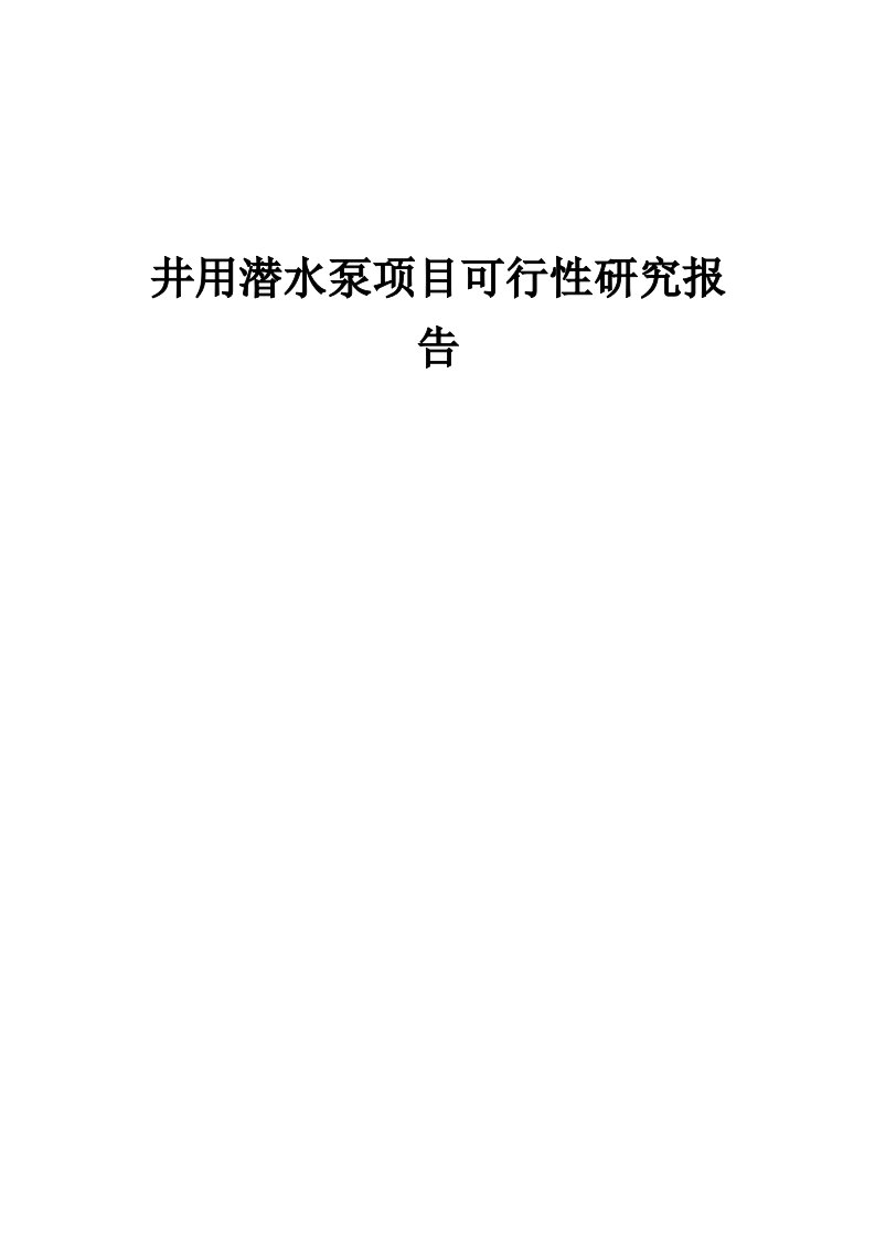 井用潜水泵项目可行性研究报告