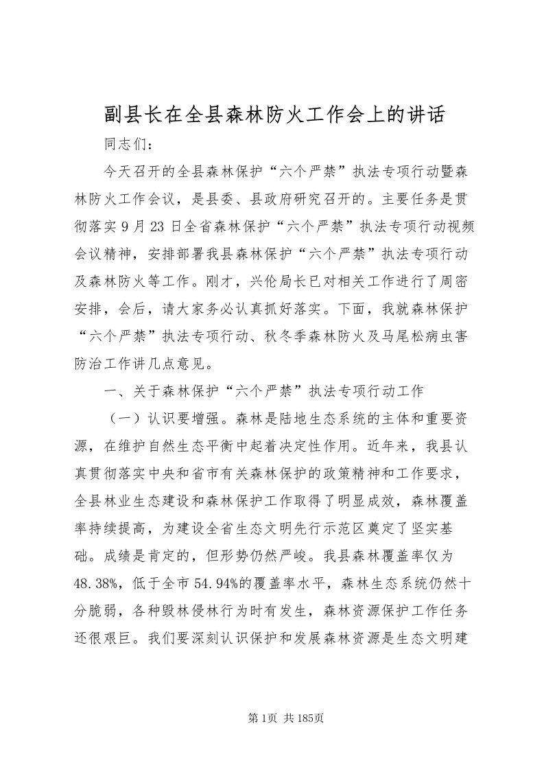 2022副县长在全县森林防火工作会上的致辞