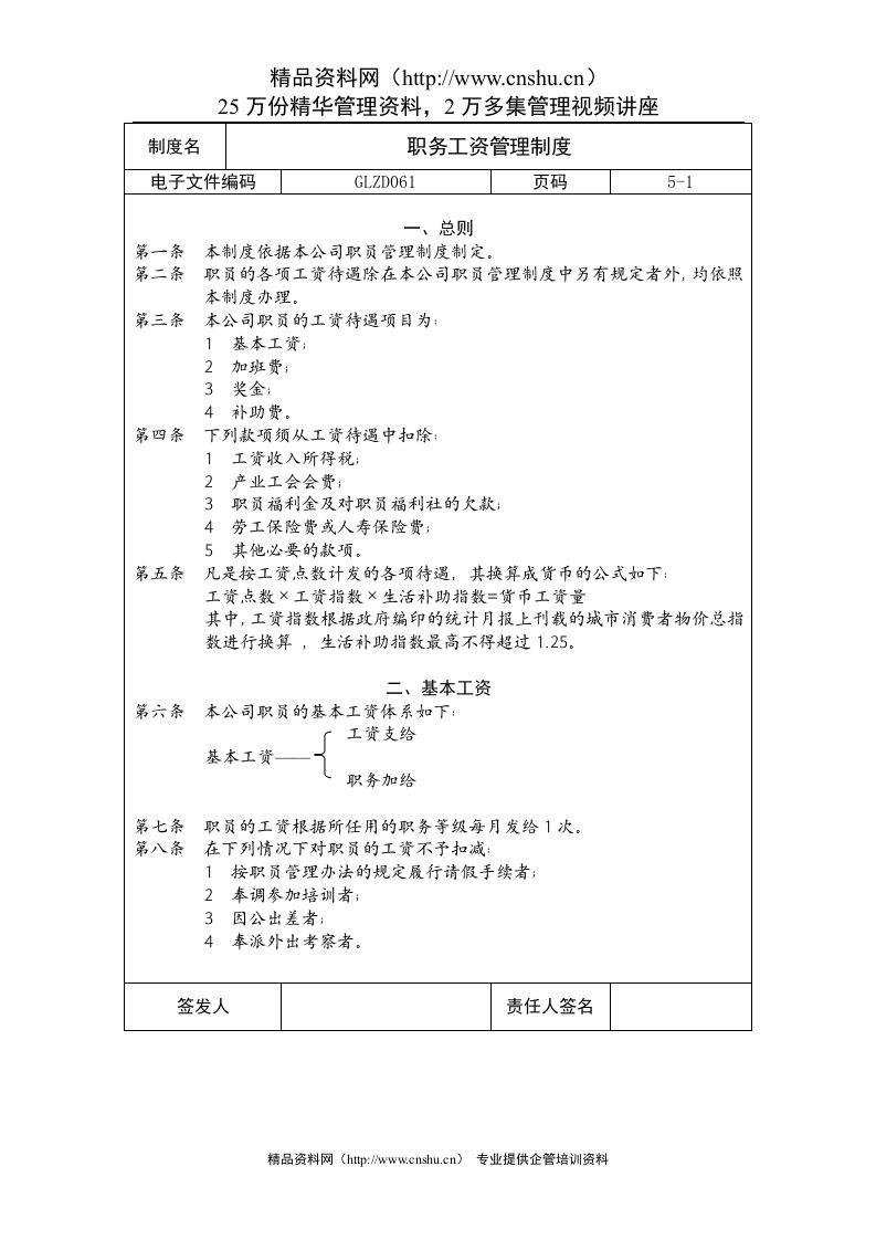 职务工资管理制度