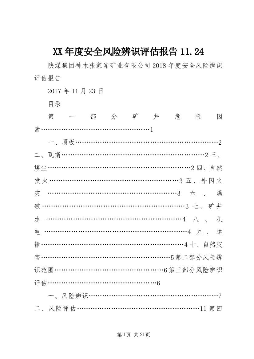 XX年度安全风险辨识评估报告11.24