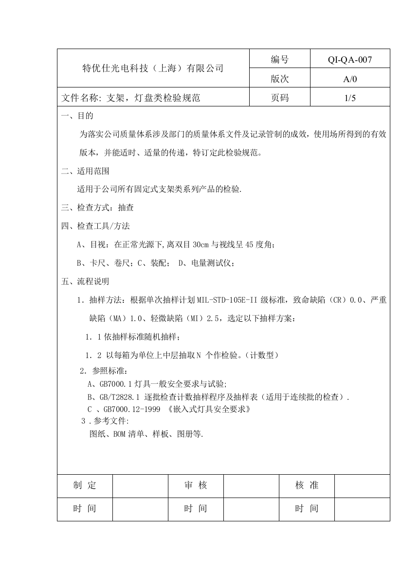 支架灯盘类检验规范