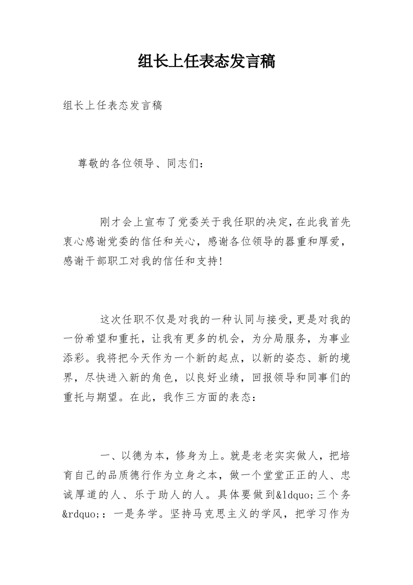 组长上任表态发言稿