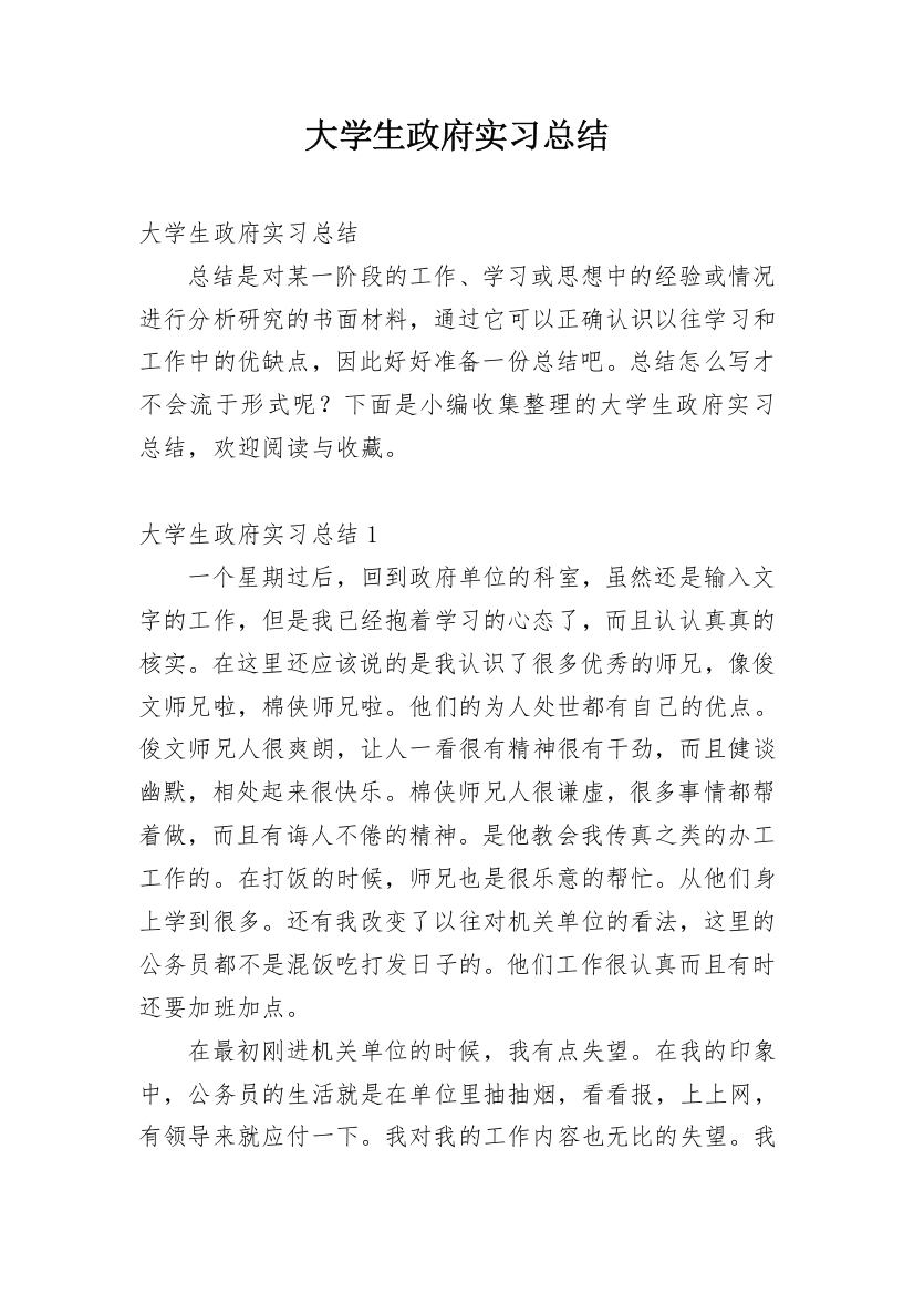 大学生政府实习总结