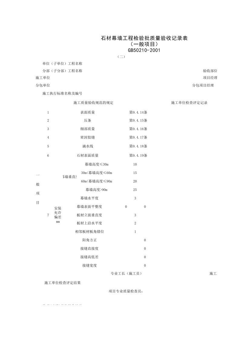 施工组织-0307032_石材幕墙工程检验批质量验收记录表一般项目