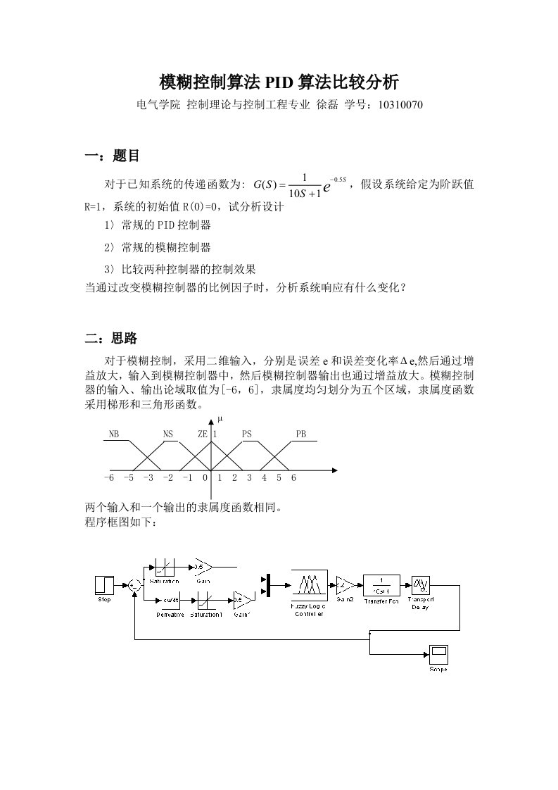 模糊控制算法PID算法比较分析