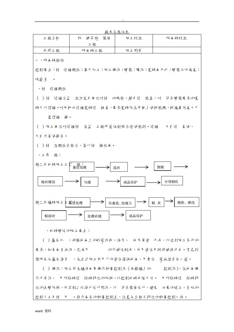 饰面砖技术交底大全