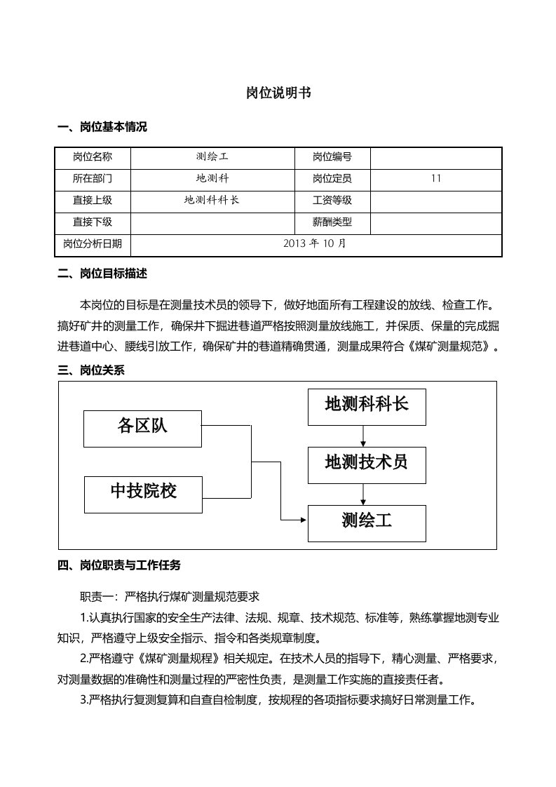 测绘工岗位说明书