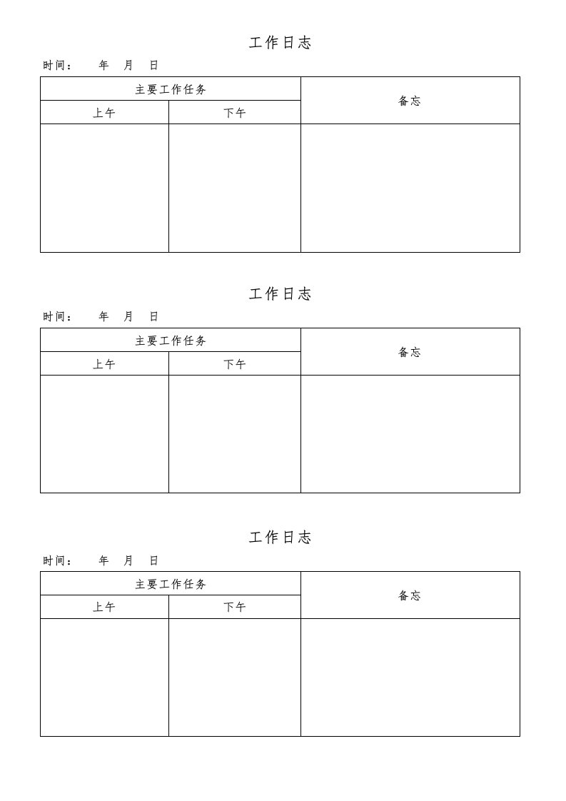 每日工作日志模板