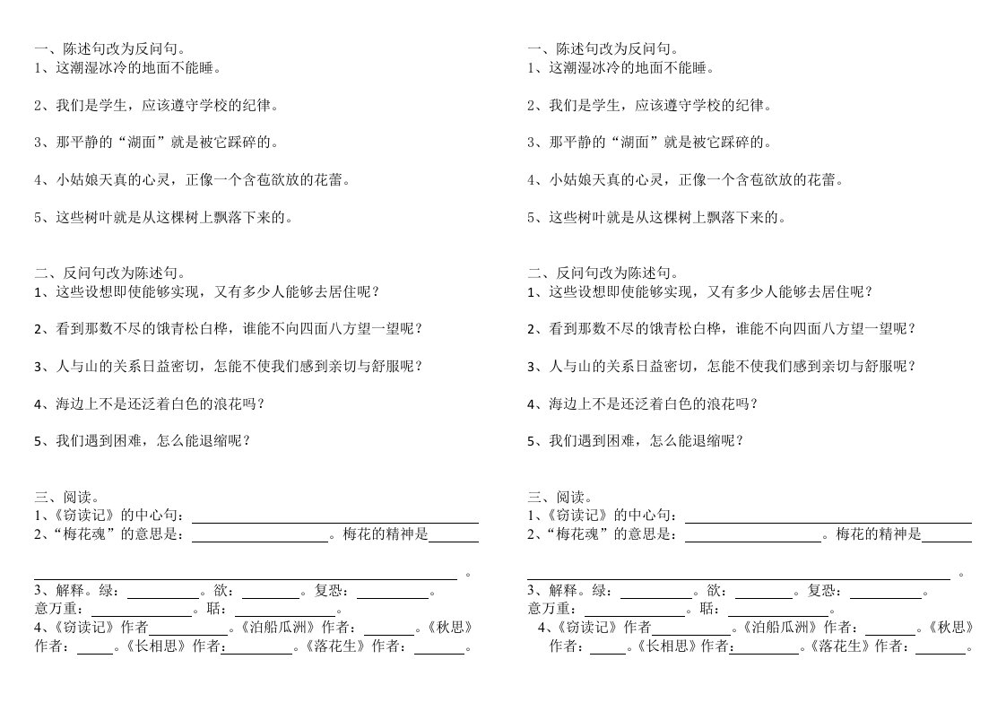 语文五年级上册期中基础知识练习