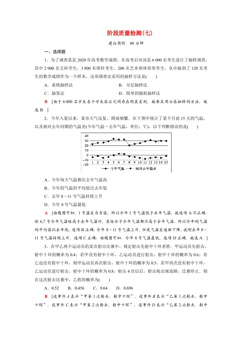 2022届高考数学统考一轮复习阶段质量检测7理含解析新人教版