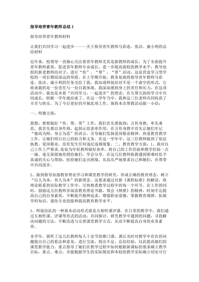 指导培养青年教师总结2