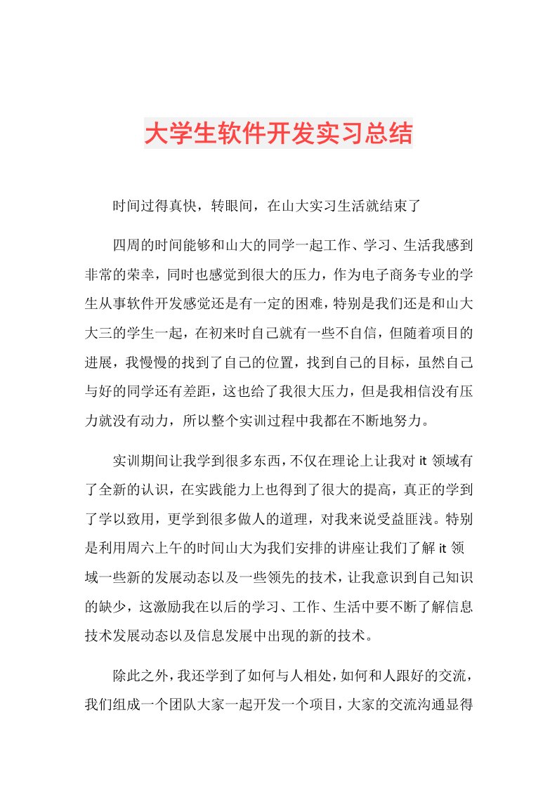 大学生软件开发实习总结