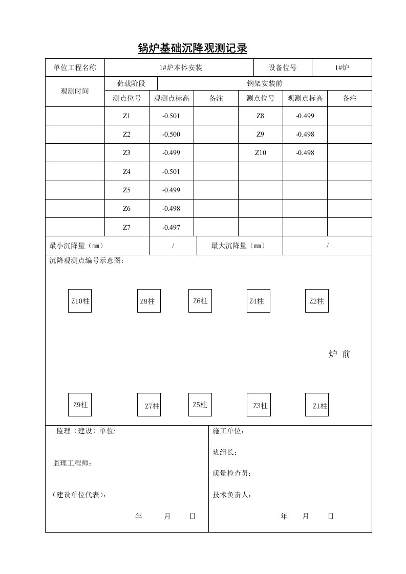 锅炉基础沉降观测记录