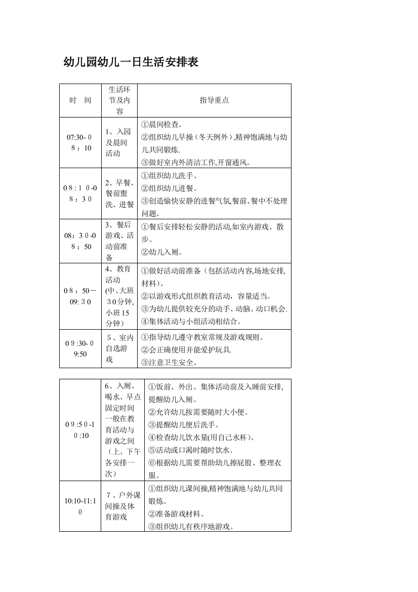 幼儿园幼儿一日生活安排表57596