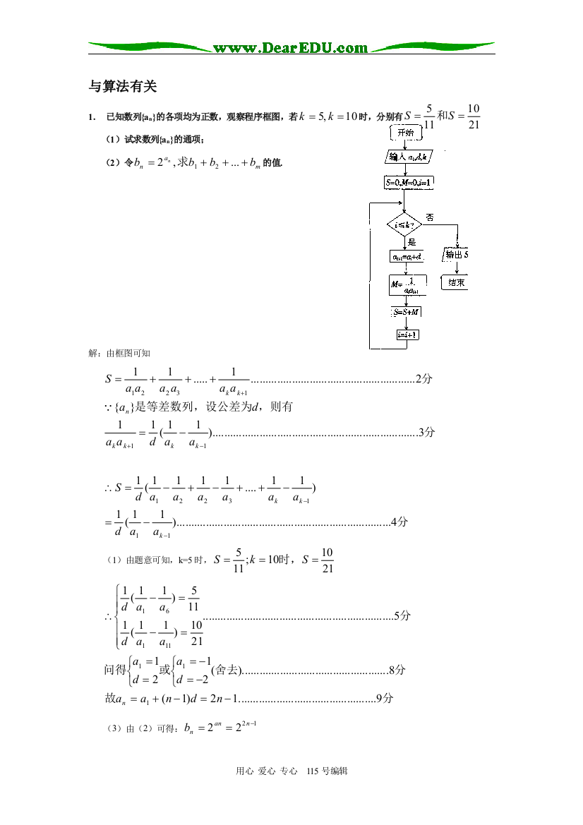 高三数学数列与算法有关习题精选精讲